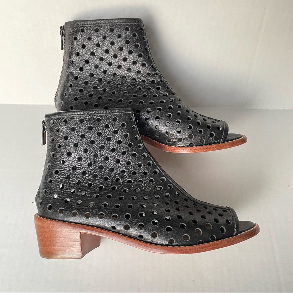 Loeffler Randall Ione Black Laser Cut Perforated Open Toe Ankle Bootie size 7